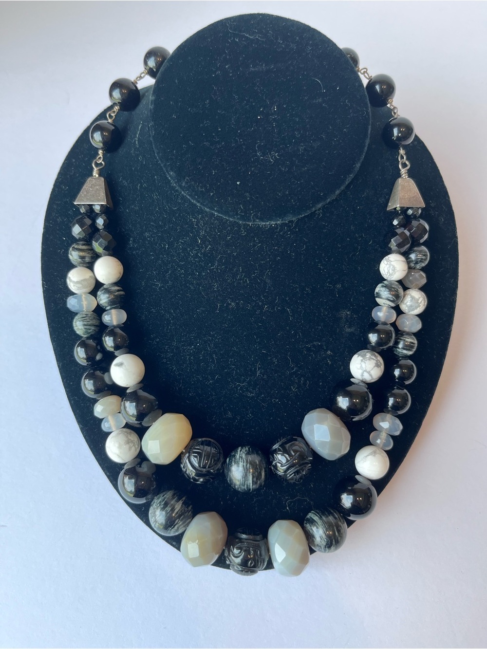 Vintage DTR 925 Chunky Double Strand Stones Beaded Statement Necklace